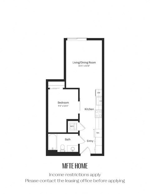 Floor plan for 1 bed, 1 bath, 560 sqft